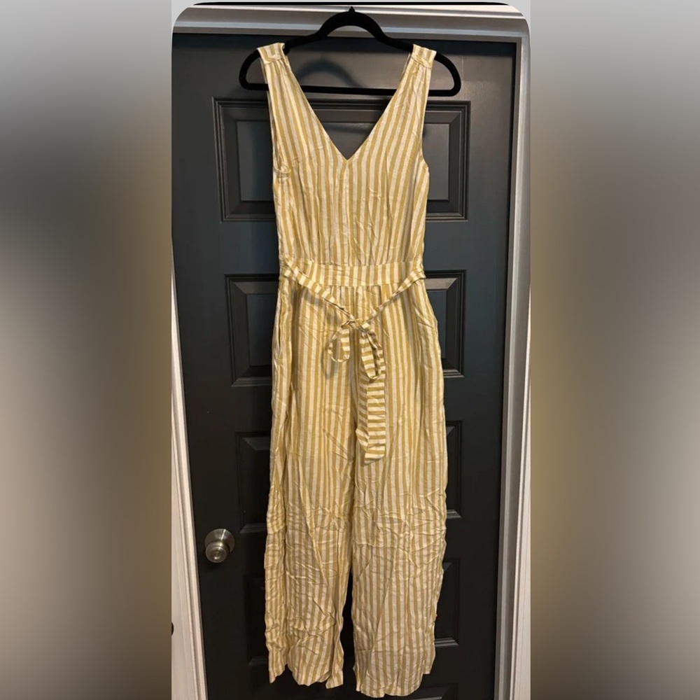 Hem & Thread Beige Striped Jumpsuit